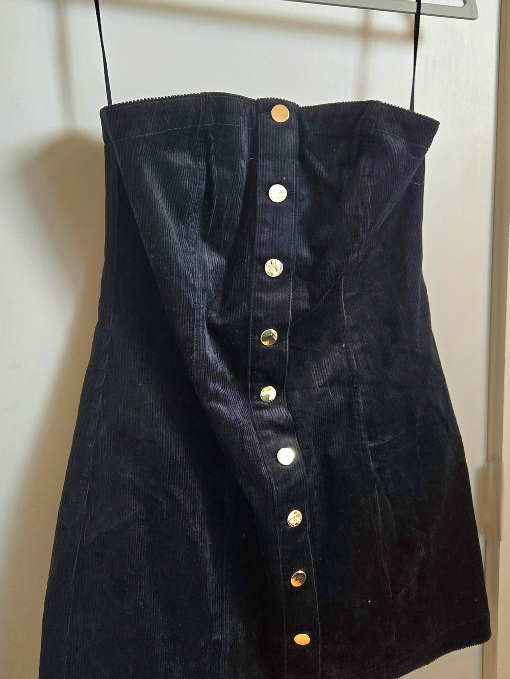 NWT GAP Black Corduroy Strapless Gold Button Front Mini Dress